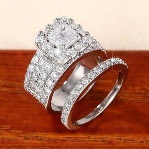 Brilliant Engagement Set Of Rings For Women Full Cubic Zirconia Luxury Proposal